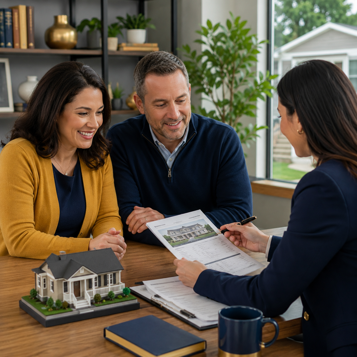 Homebuyers reviewing mortgage and credit documents with an advisor