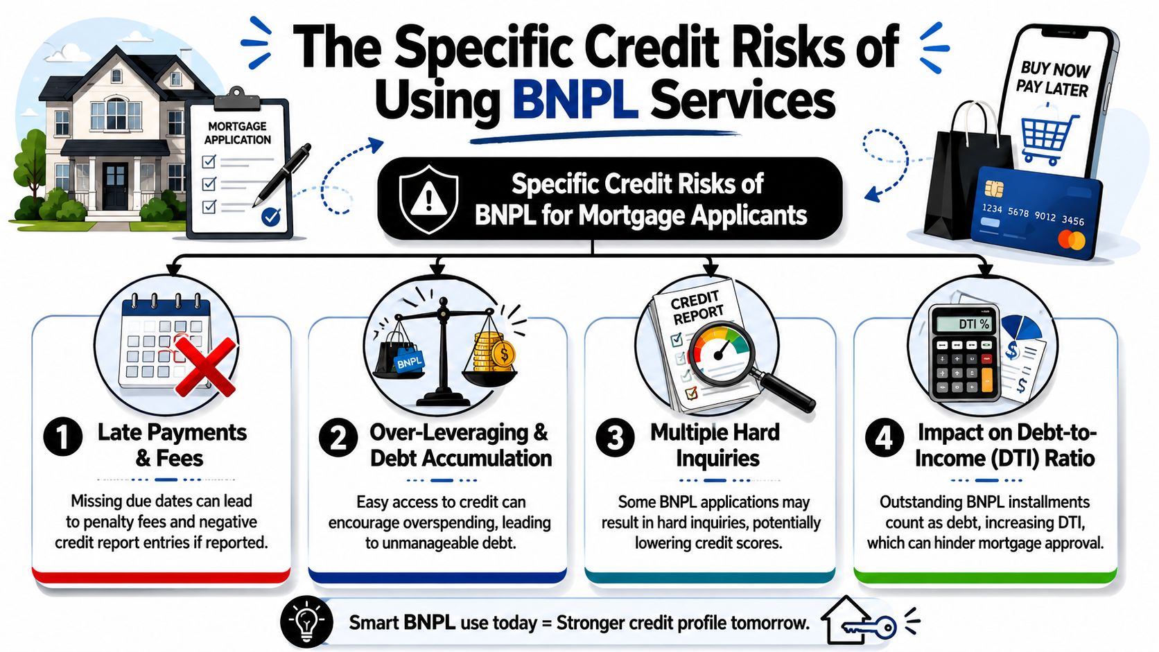 Buy-now-pay-later risk chart with payment, balance, and credit-report factors