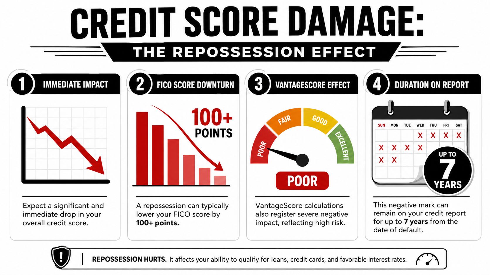 Impact chart showing credit and lending consequences of voluntary repossession and credit reporting