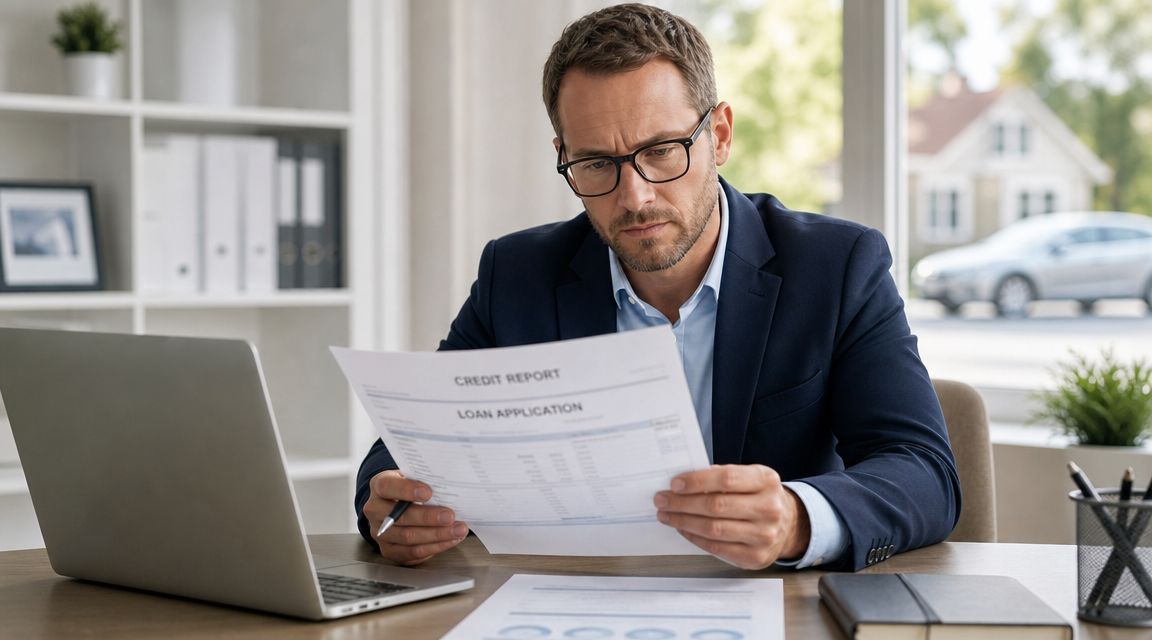 Borrower reviewing an auto-loan analysis beside a laptop