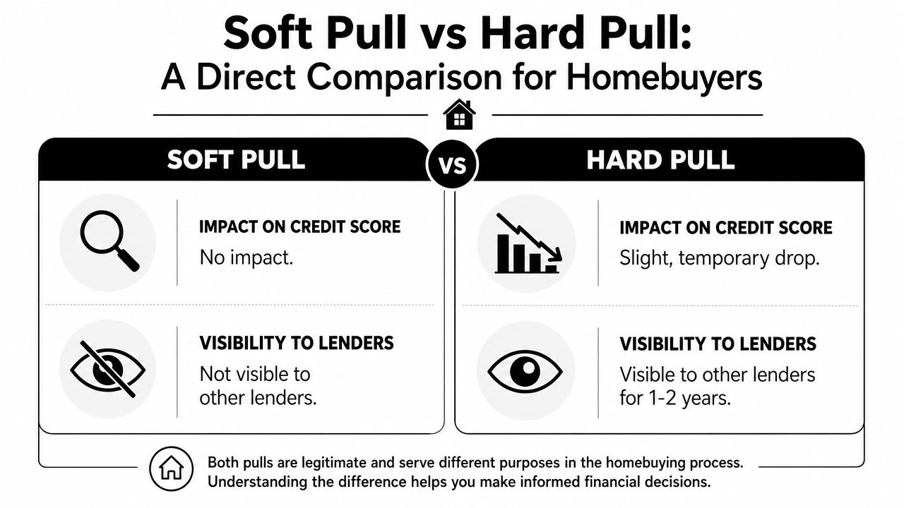 Side-by-side comparison chart for soft and hard credit inquiries