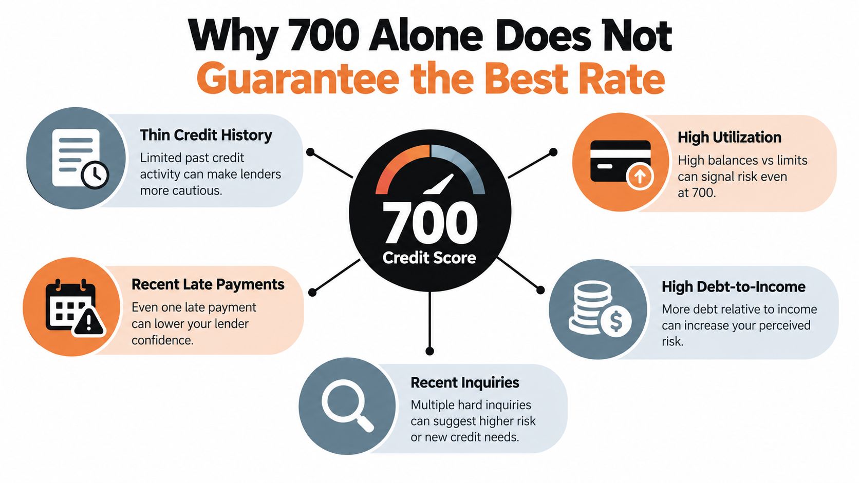 An infographic explaining why a 700 credit score does not guarantee the best mortgage interest rates.